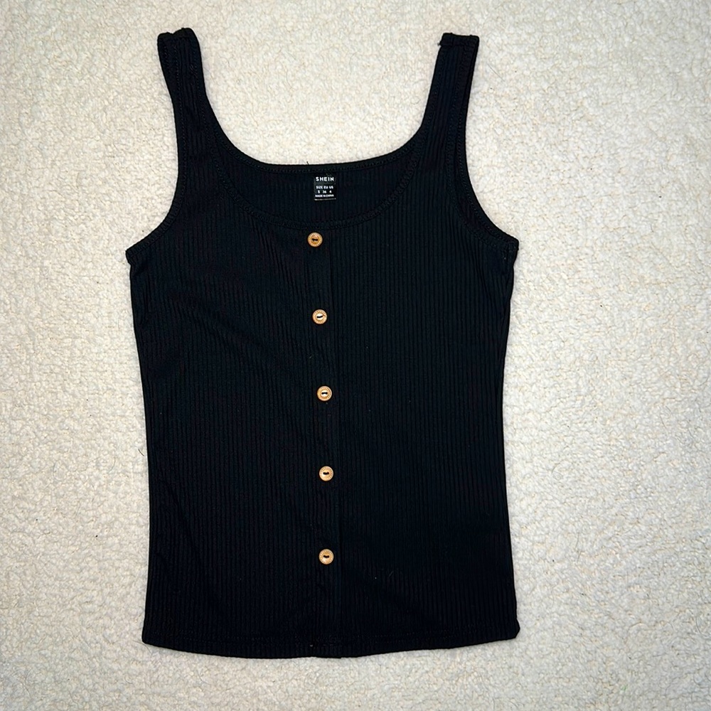SheIn Size S Black Button Down Tank Top